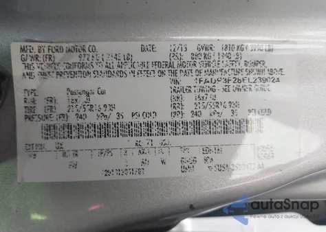 2014 Ford Focus Se z USA, uszkodzony, nr VIN 1FADP3F28EL239024